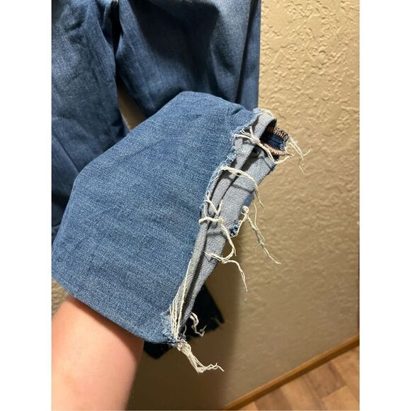 Express Stretch Barely Boot Mid Rise Jeans Woman’s Size 18R Frayed Bottoms - Picture 12 of 13